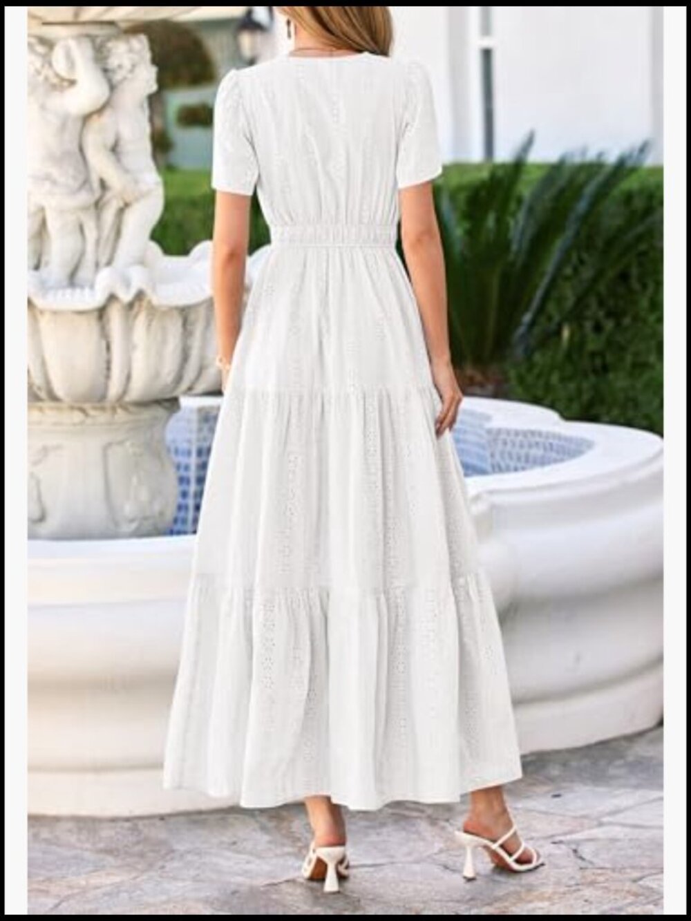 V Neck Hollow Out Eyelet A Line Flowy Maxi Dress - Picture 3 of 7